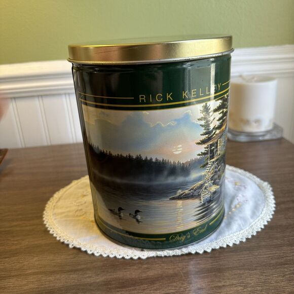 Collectable Metal Tin Day’s End Tin Rick Kelley 7 1/4” x 5 3/4” Cylindrical - Picture 3 of 9